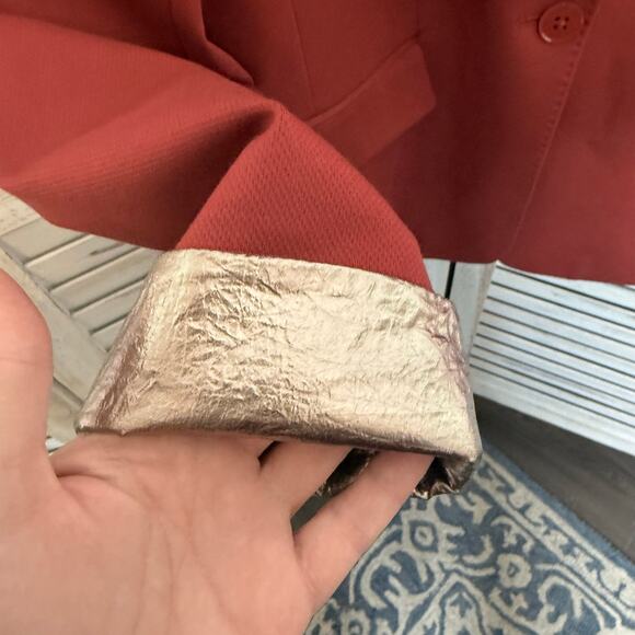 WHBM NEW Women's 14 Metallic Trim Blazer Jacket Burnt Sienna Career Quiet Luxury - Picture 11 of 16